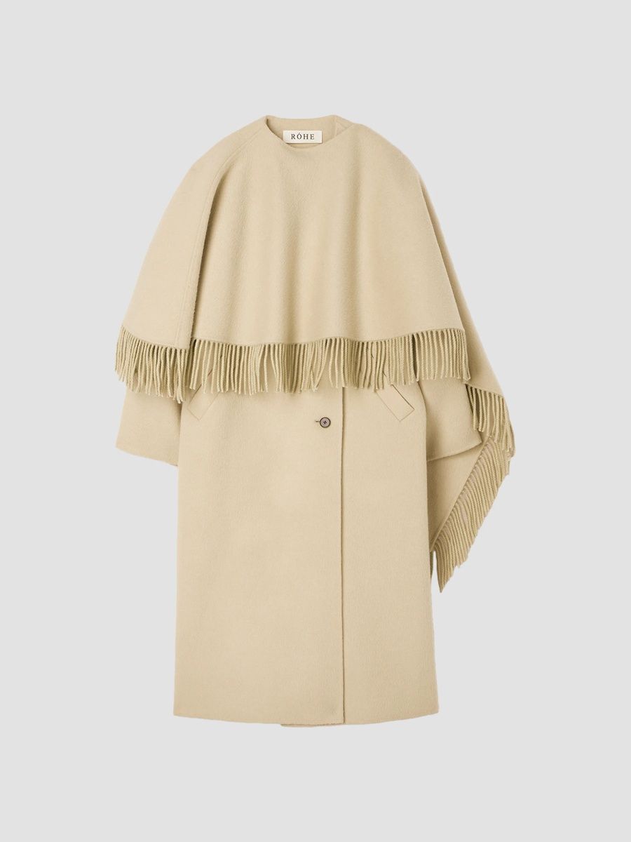 Women's Double-Faced Wool Fringe Coat - Butter - Size 12