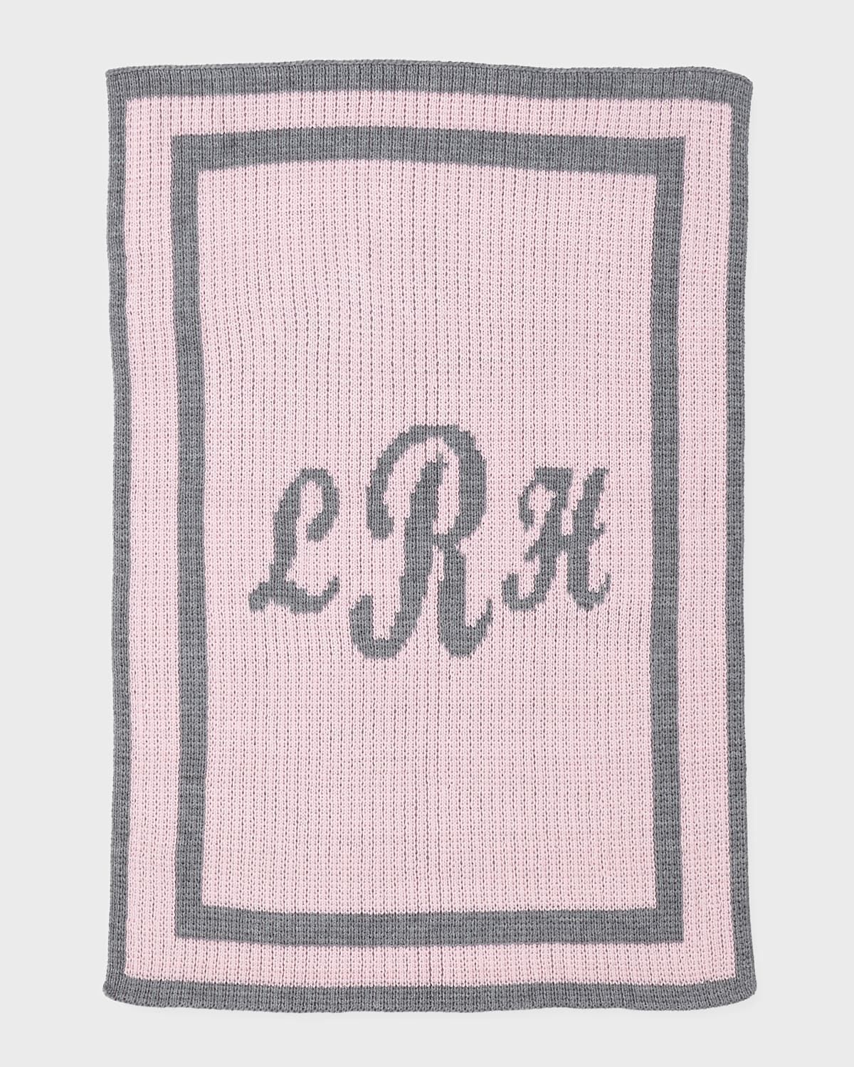 Monogram Knit Striped-Trim Baby Blanket, Pink