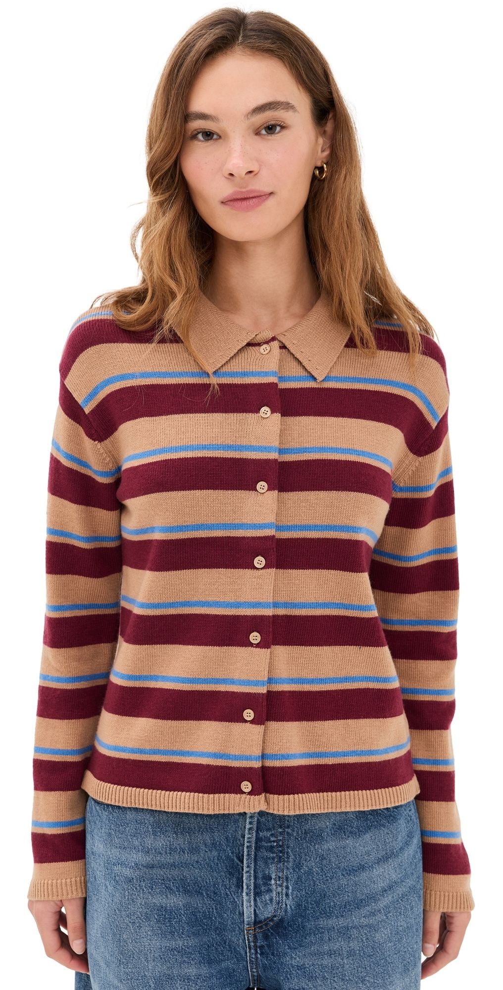 English Factory Striped Collar Shirt Cardigan Multi Stripes M