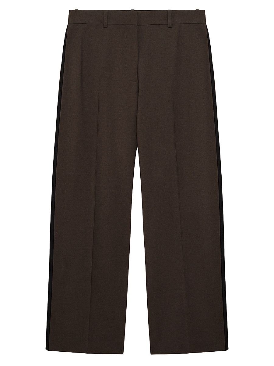 Women's Pleated Striped Wool-Blend Wide-Leg Trousers - Brown - Size 10