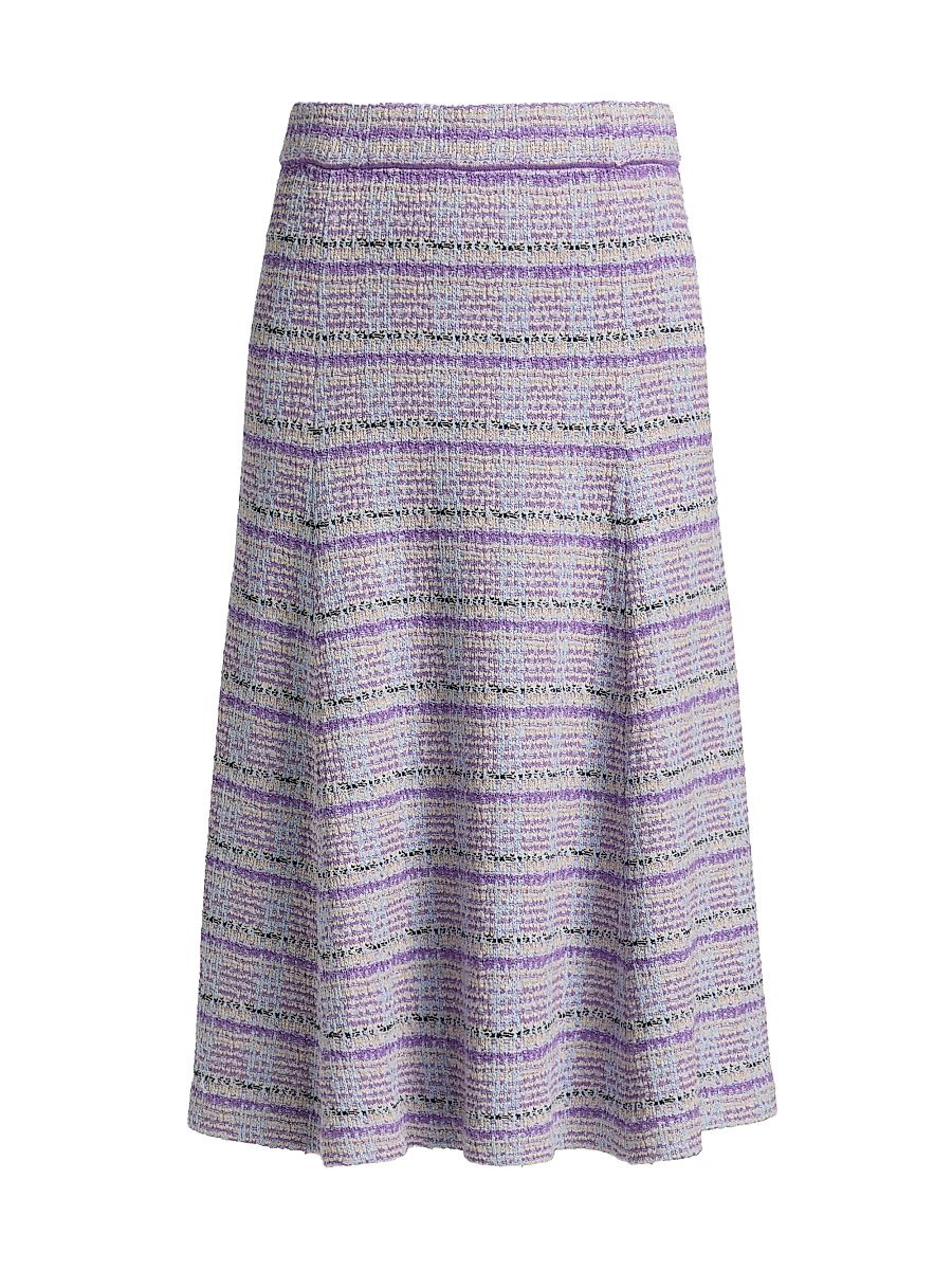 Women's Striped Tweed Knit Midi-Skirt - Powder Blue Multi - Size XXL
