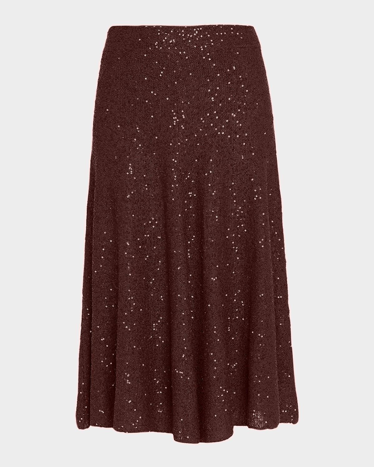 Paillette Linen-Cashmere Midi Skirt