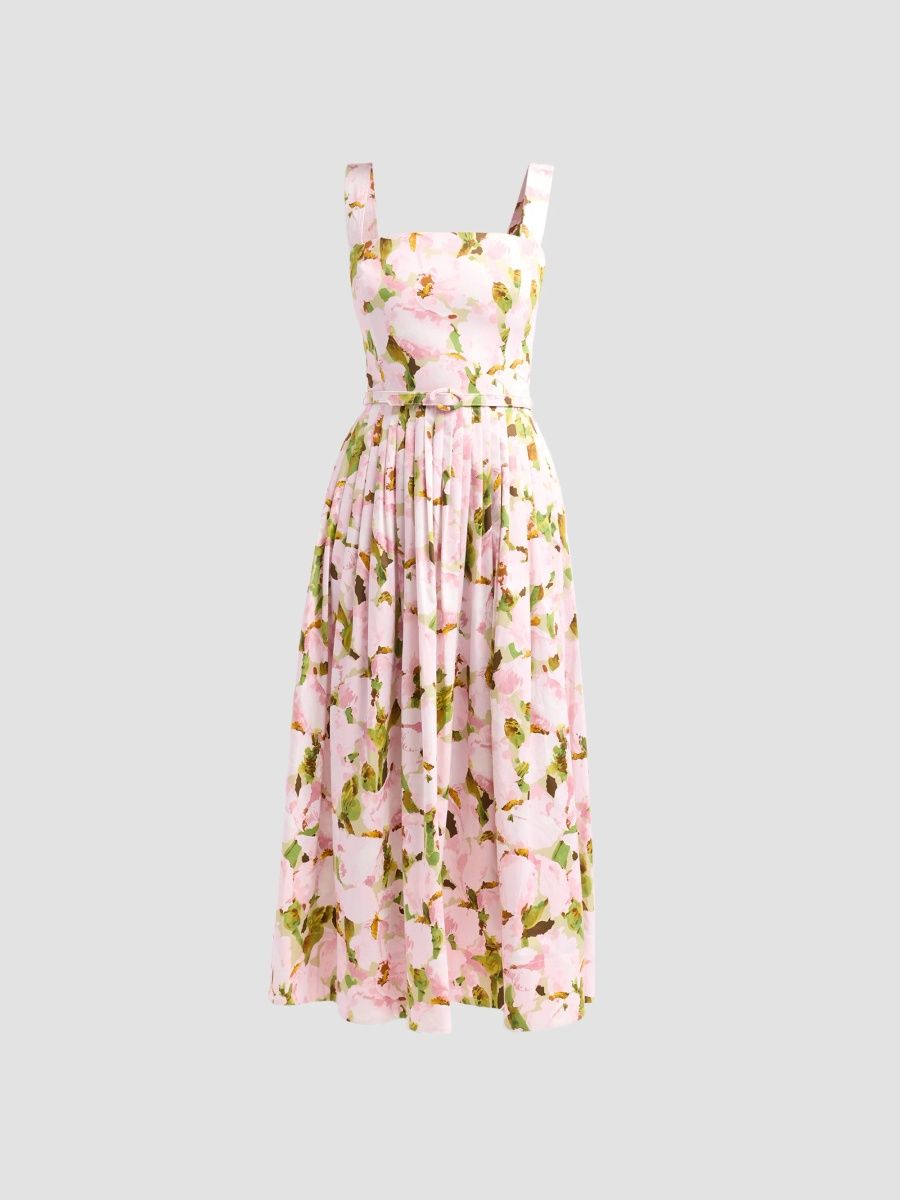 Oscar de la Renta Women's Watercolor Iris Poplin Day Dress - Pink Ivory - Size 0