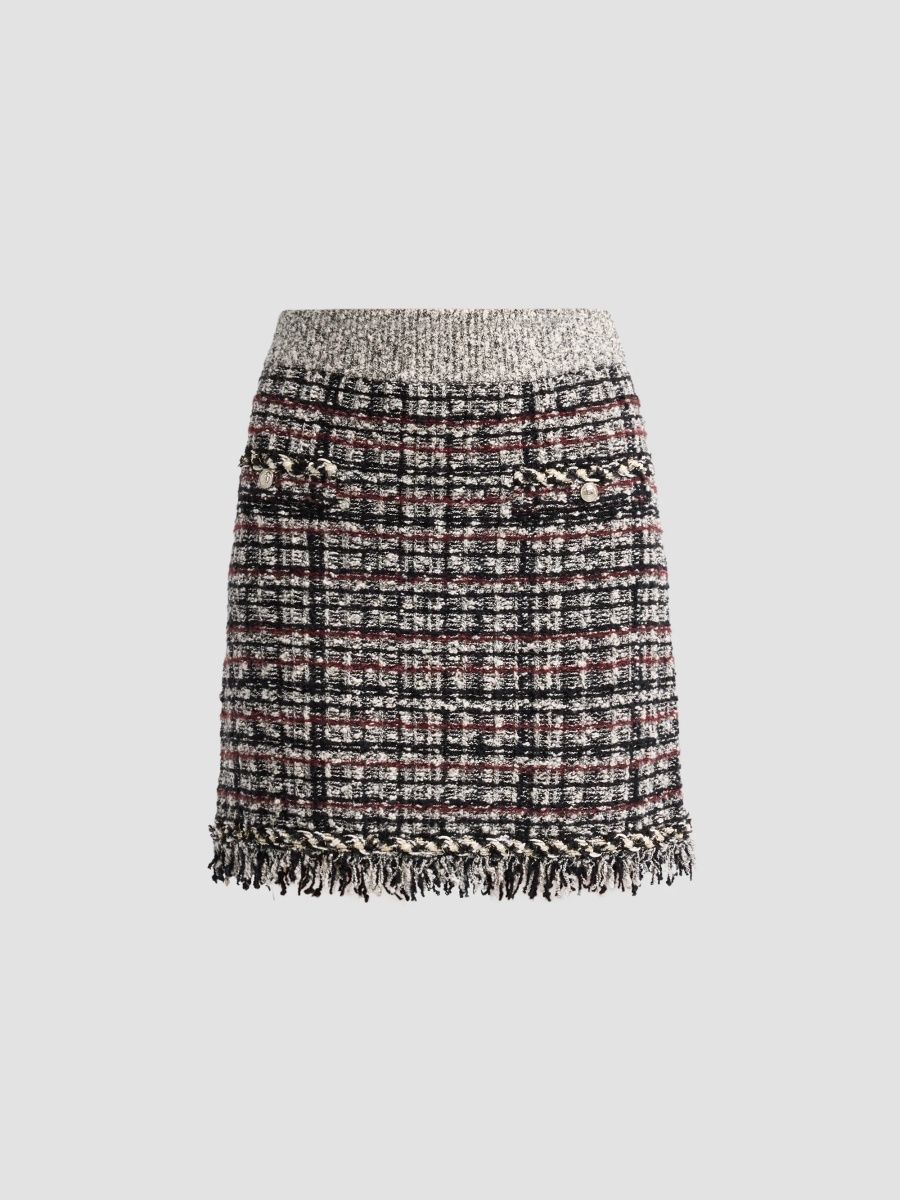 Milly Women's Dove Tweed Fringe Mini Skirt - Black White - Size Medium