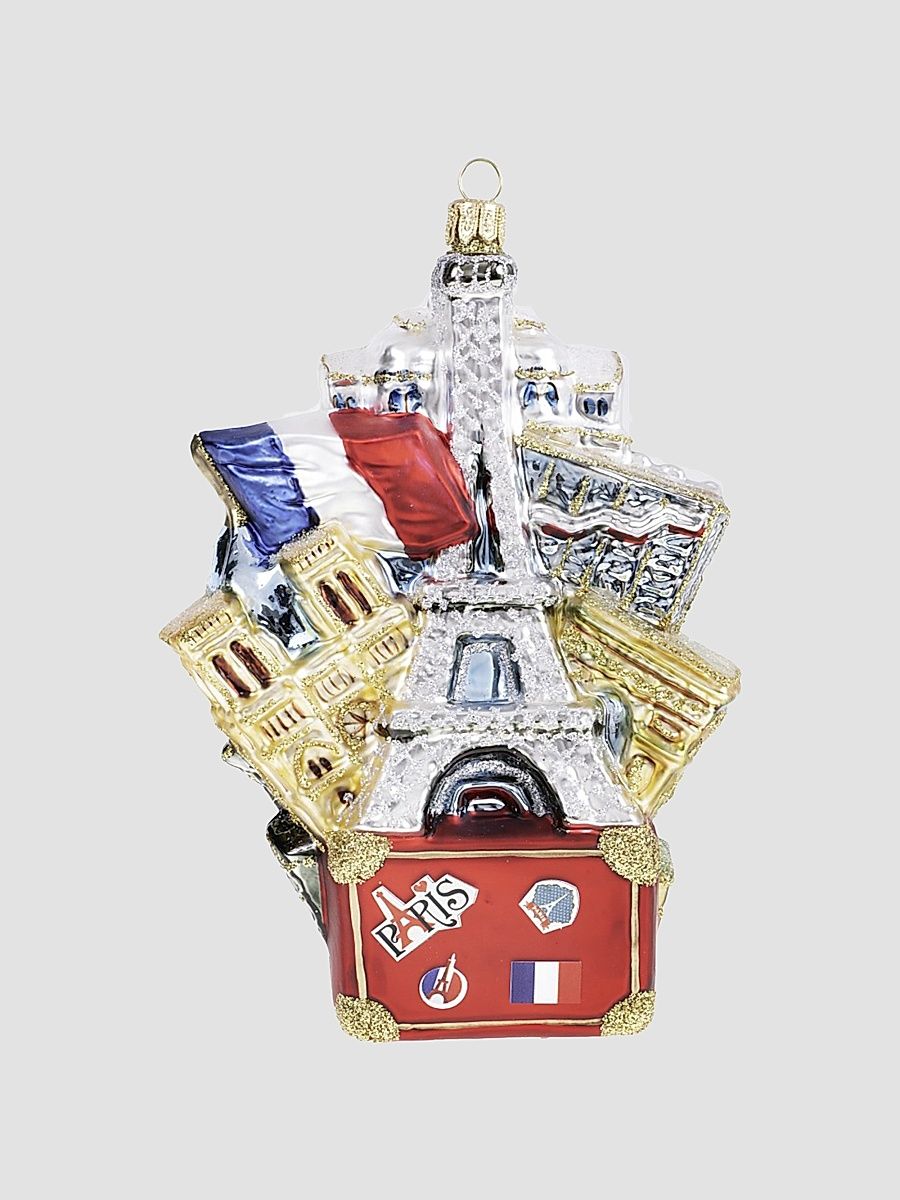 Paris Suitcase Glass Ornament