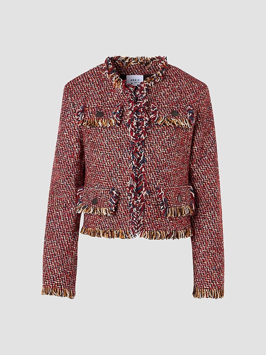 Women's Tweed Short Jacket - Rusty Red Multicolor - Size 2