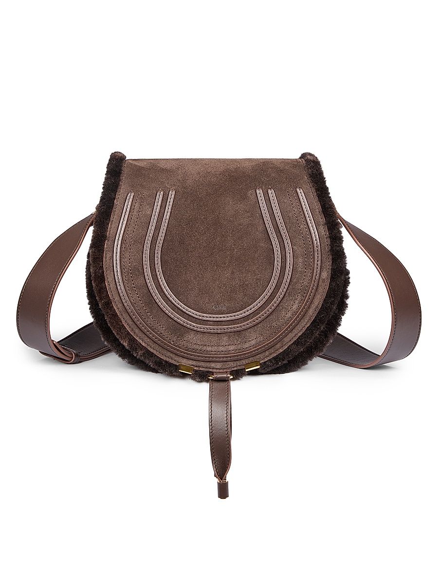 Women's Marcie Shearling-Trim Suede Crossbody Bag - Kohl Brown