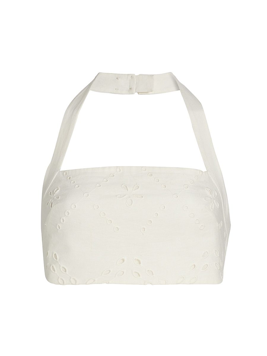 Women's Broderie Anglaise Halterneck Bralette Top - White - Size XL