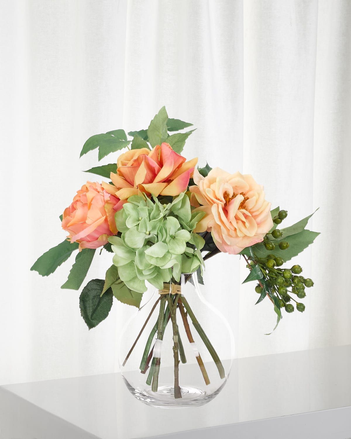 Faux Rose & Hydrangea Arrangement in Bubble Planter
