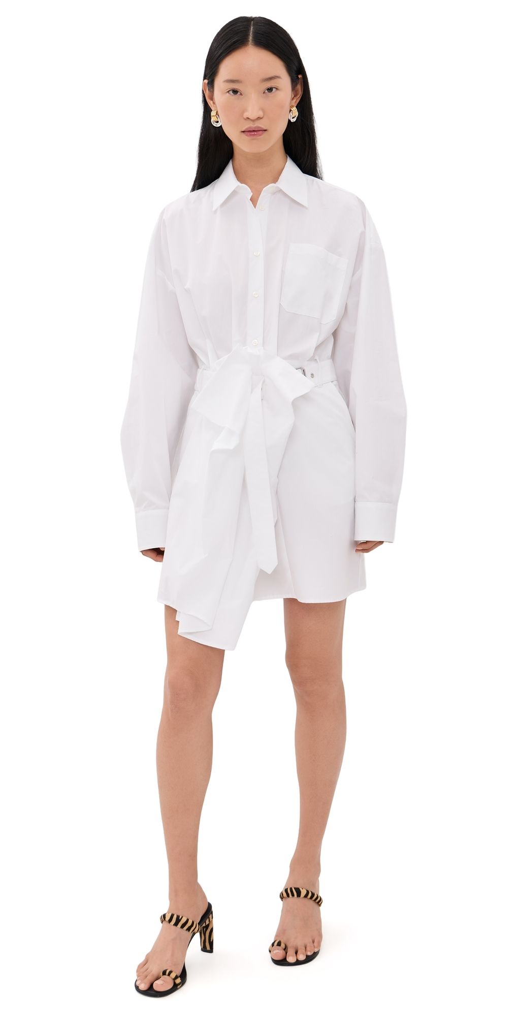 MSGM Long Sleeve Mini Dress White 38