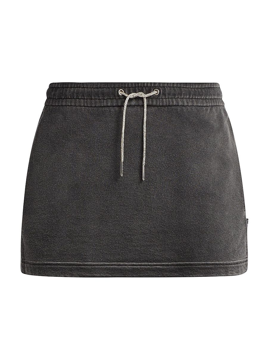 Women's Rhinestone Drawcord Cotton Terry Miniskirt - Washed Caviar - Size Medium