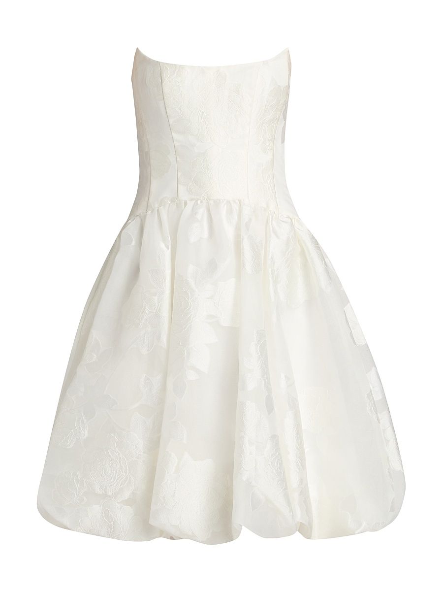 Women's Floral Satin Cocktail Minidress - Ivory - Size 14