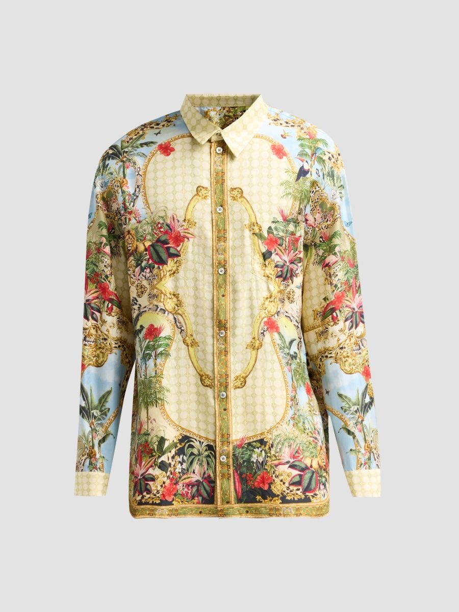 Camilla Men's Wanderlust Oversized Silk Button-Front Shirt - Wanderlust Empire - Size Large