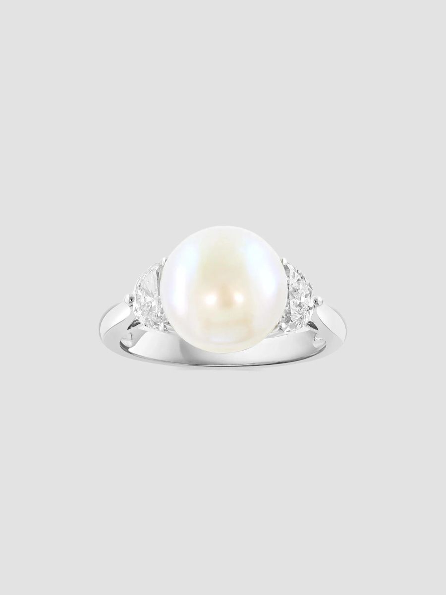 Women's 18K White Gold, 0.57 TCW Lab-Grown Diamond & Freshwater Pearl Ring - White - Size 7