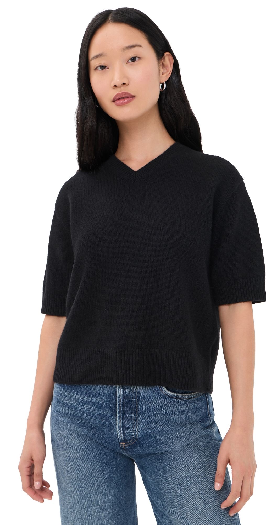 Theory Crop V Sweater Tee Ivory P