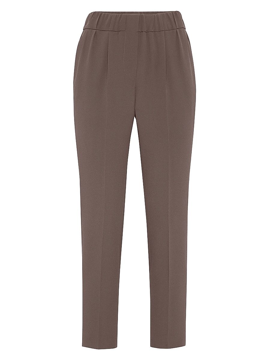 Women's Silk and Acetate Crêpe Cady Tailored Jogger Trousers - Cocoa - Size 14