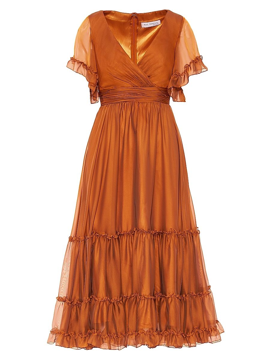 Women's Ruffle-Trim Midi-Dress - Rust - Size 14