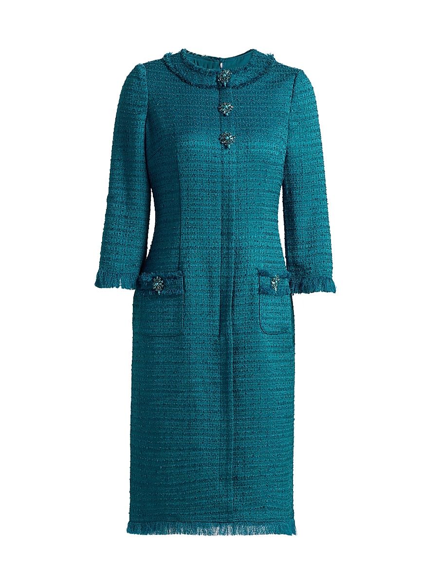 Women's Embellished Tweed Fitted Sheath Dress - Teal - Size 16