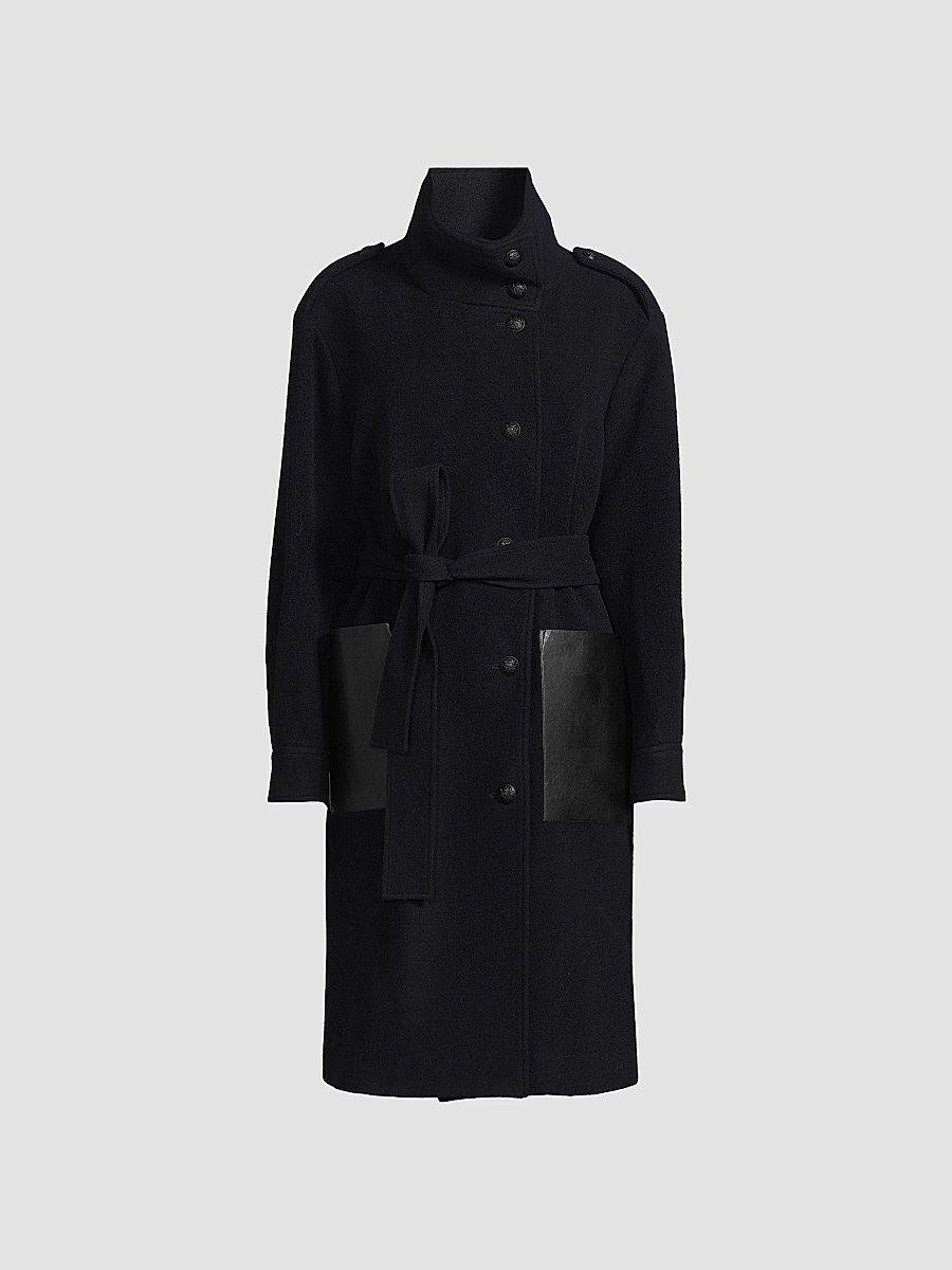 Kobi Halperin Women's Monet Faux Leather-Pocket Wool Coat - Navy - Size XL