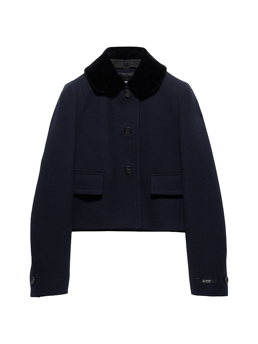 Women's Single-Breasted Natté Fabric Jacket - Blue - Size 8