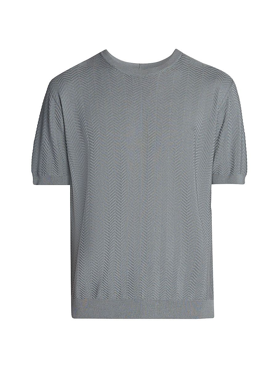 Men's Chevron Short-Sleeve Silk-Blend Sweater - Solid Light - Size 40