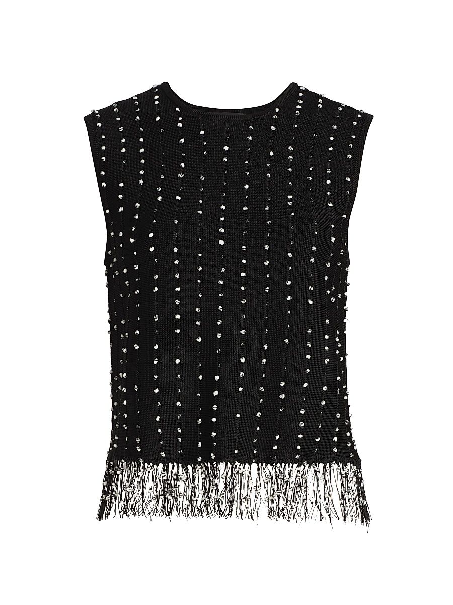 Women's James Crochet Fringe Tank - Black - Size XL