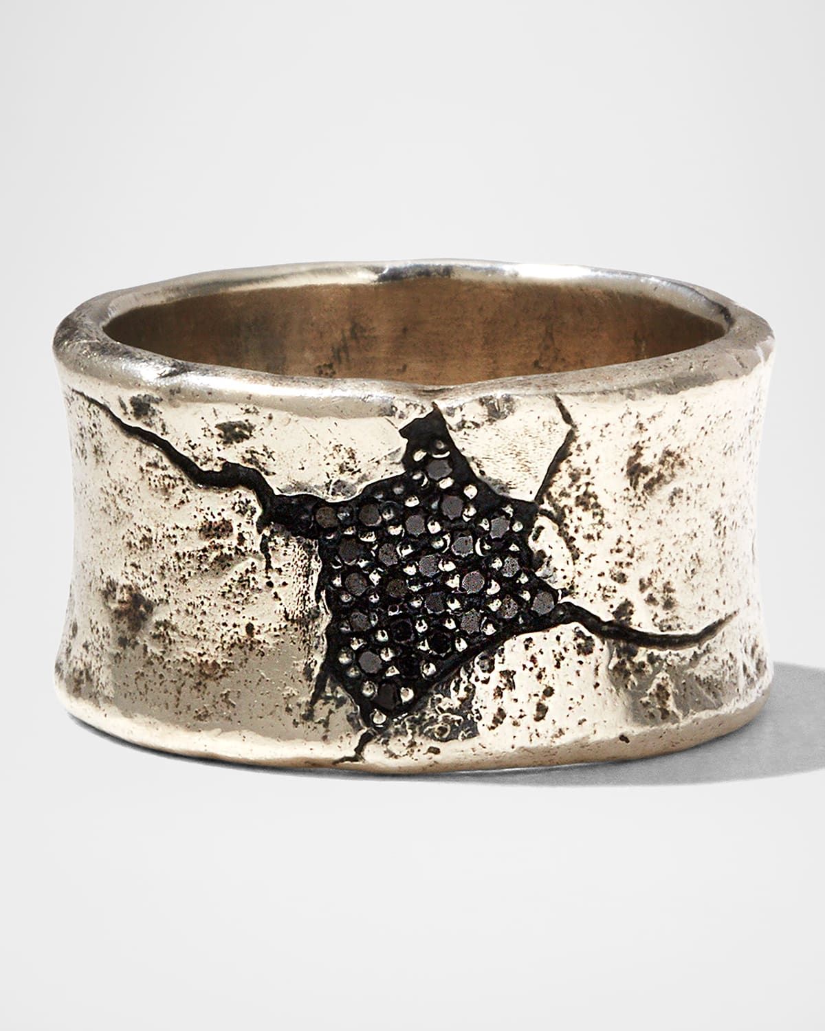 Men & apos;s Crack Band Ring w/ Black Diamond Pavé