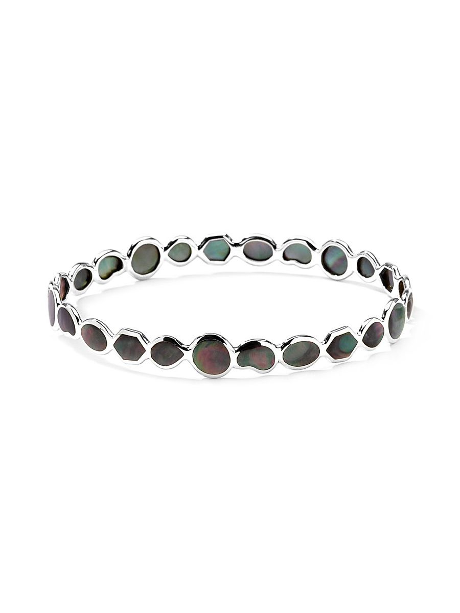 Women's Polished Rock Candy Sterling Silver & Shell Bangle - Silver - Size 2