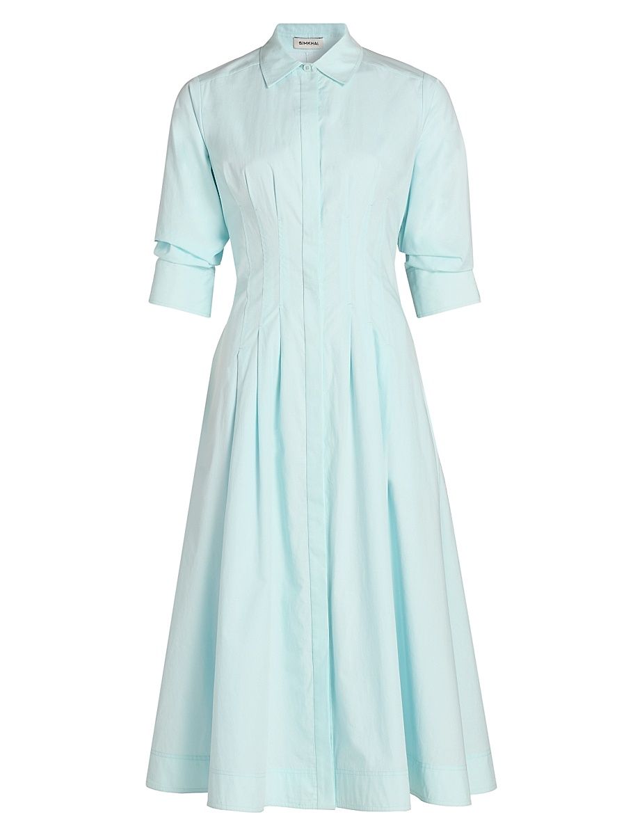 Women's Jazz Pintuck Cotton-Blend Midi-Dress - Sky - Size XS