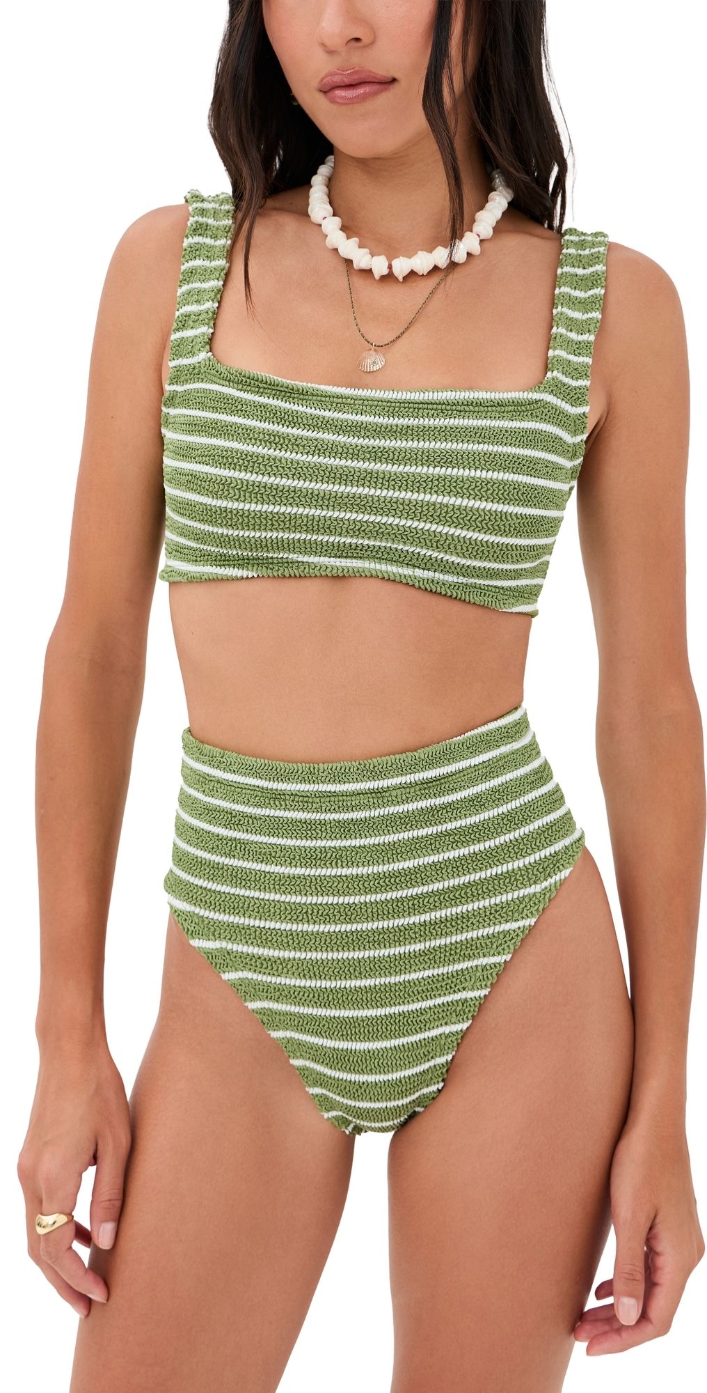 Hunza G Patricia Bikini Set Metallic Moss/White Stripe One Size
