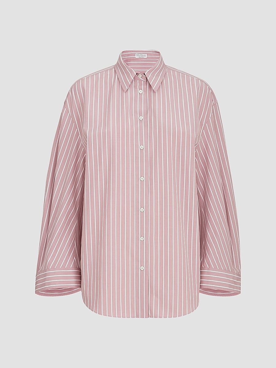Women's Striped Cotton Poplin Shirt - Pink - Size XXXXL