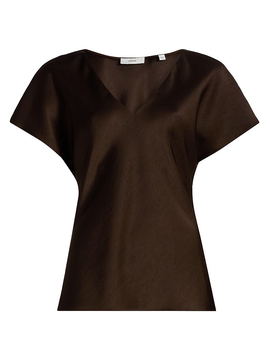 Women's Cap-Sleeve Satin V-Neck Blouse - Malachite - Size XS