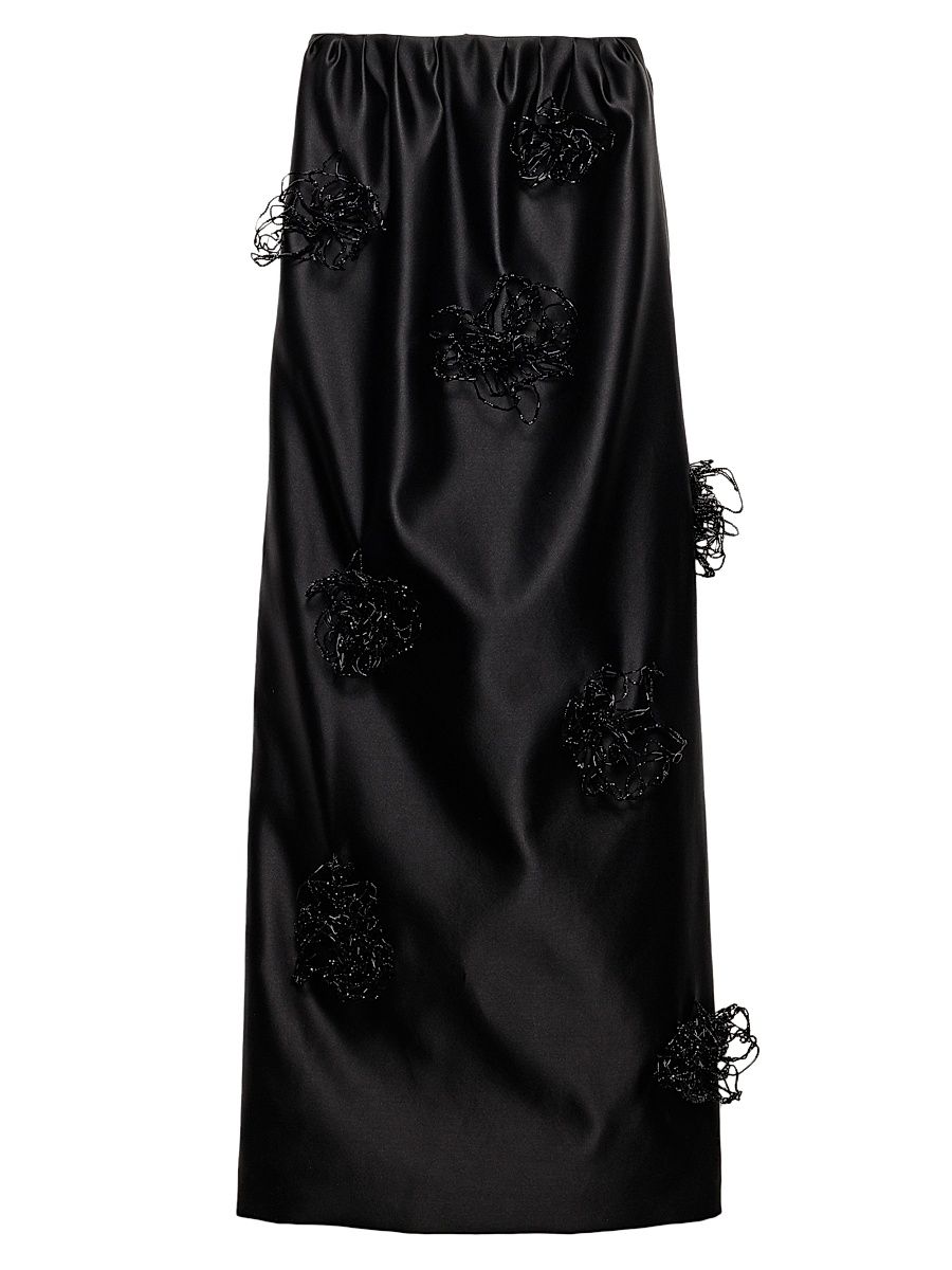 Women's Long Embroidered Double Satin Skirt - Black - Size 6