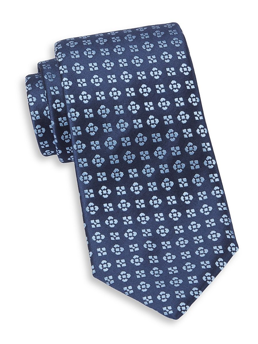 Men's Neat Geo Motif Silk Tie - Navy Blue