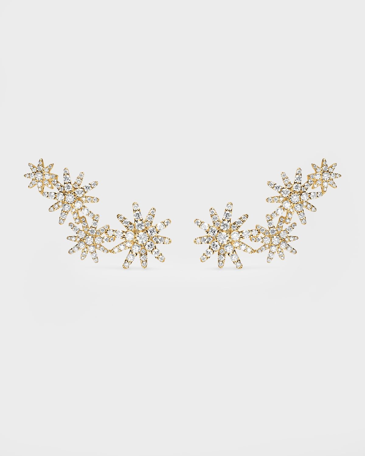 Starburst Full Pave Climber Earrings with Diamonds in 18K Gold, 26mm