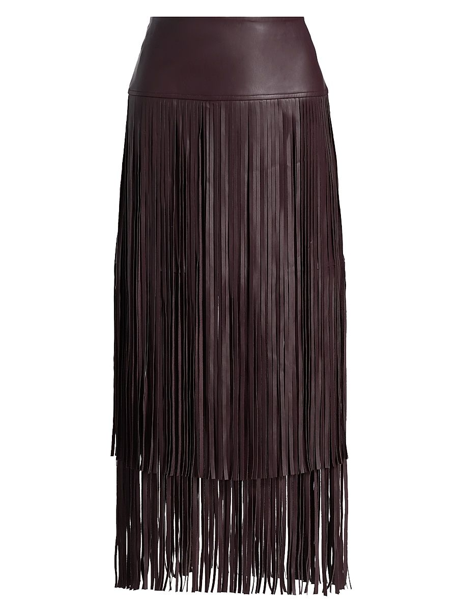 Women's Karolina Faux Leather Fringe Skirt - Dark Malbec - Size 12