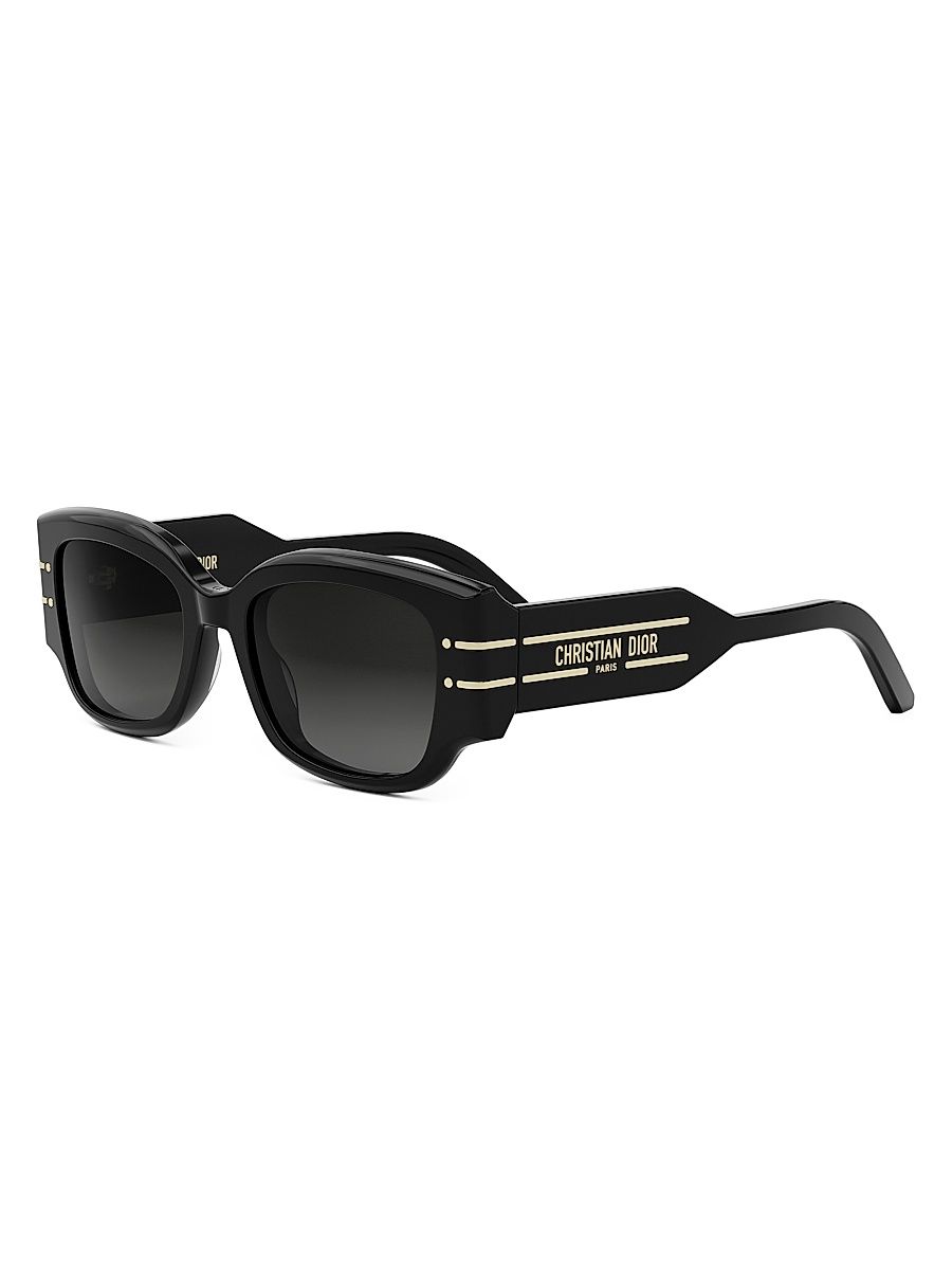Women's DiorSignature S13I 52MM Rectangular Sunglasses - Black Gold Black