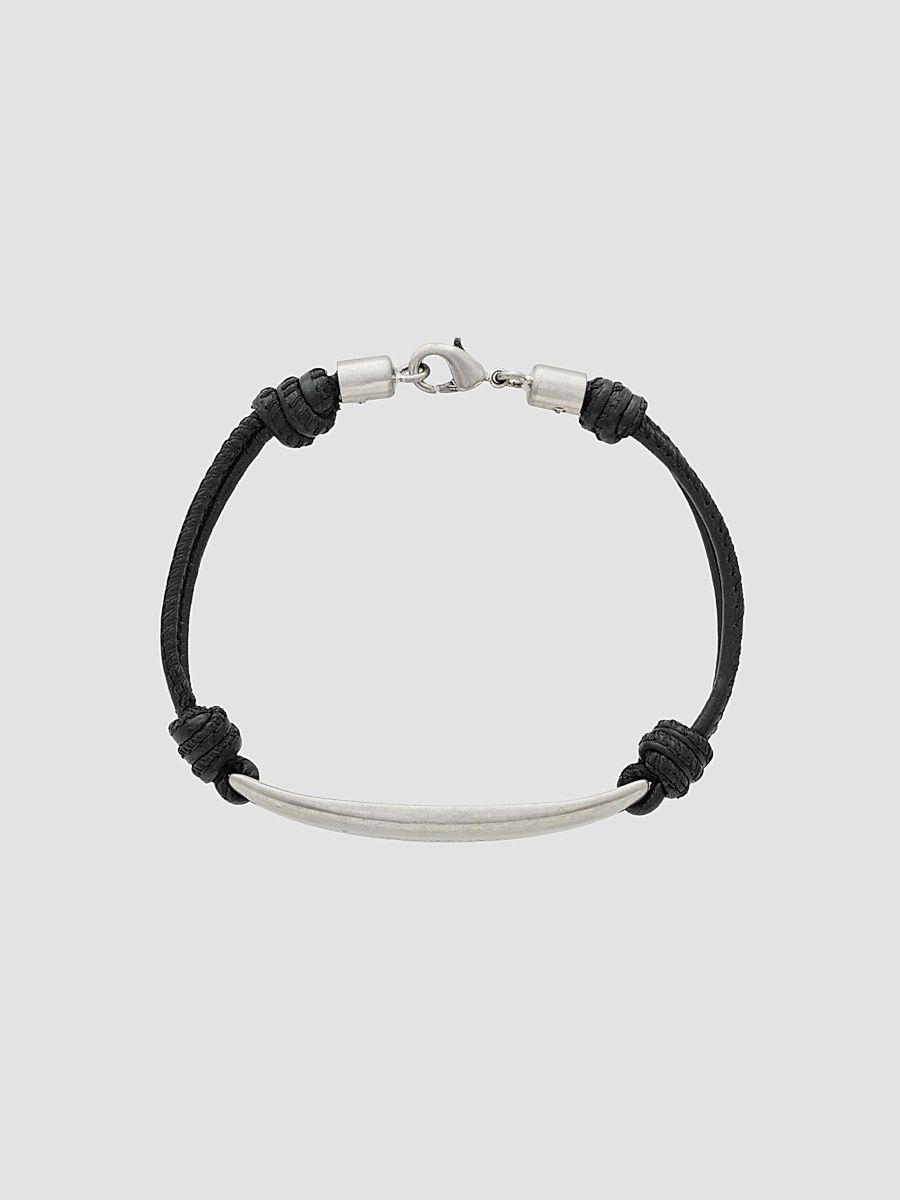 Saint Laurent Men's Cord Bracelet in Leather and Metal - Black Silver - Size Large