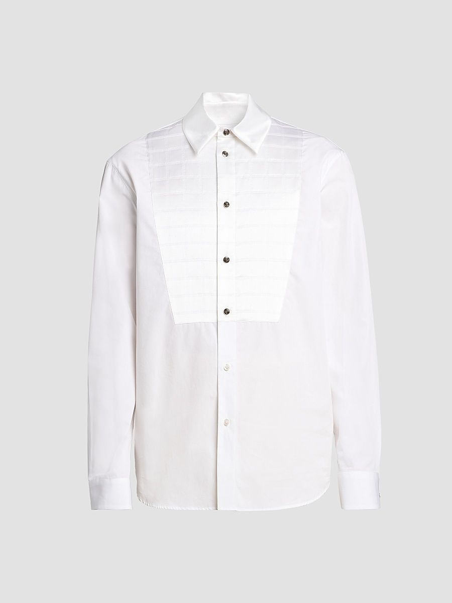 Men's Textured-Bib Cotton Shirt - Optical White - Size 42