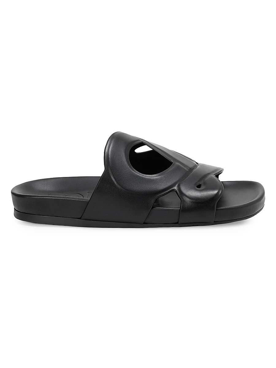 Men's Ease Monogram Leather Slide Sandals - Black - Size 7