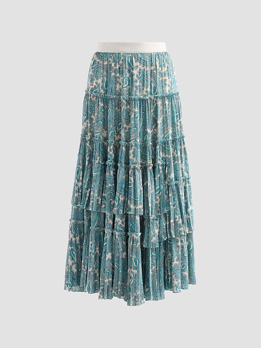 Women's Hendrix Paisley Orianna Maxi Skirt - Gardenia Blue Graphite - Size 16