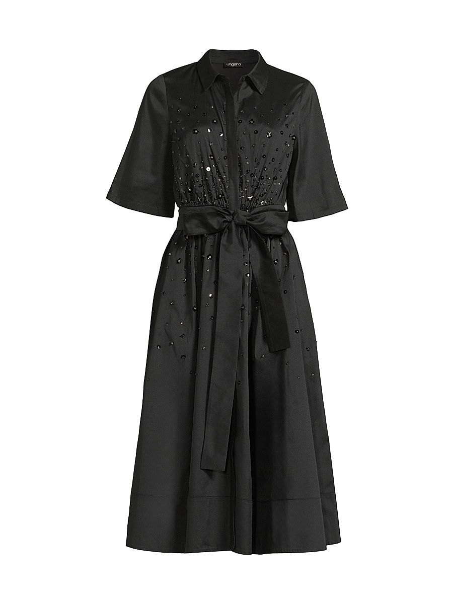 Women's Kace Sequin-Embellished Midi-Shirtdress - Black - Size XXL