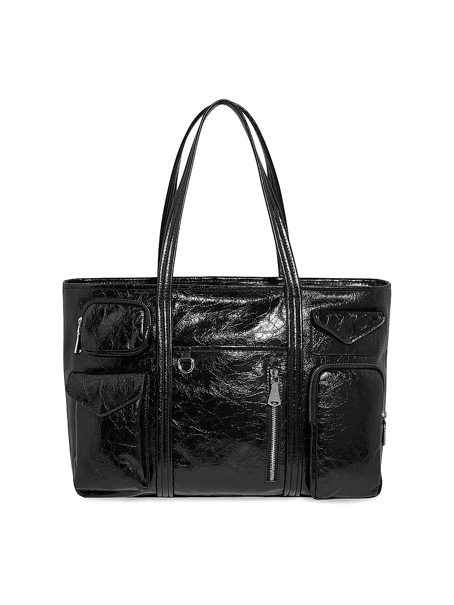 Women's Renegade Large Leather Laptop Tote Bag - Black Crinkle