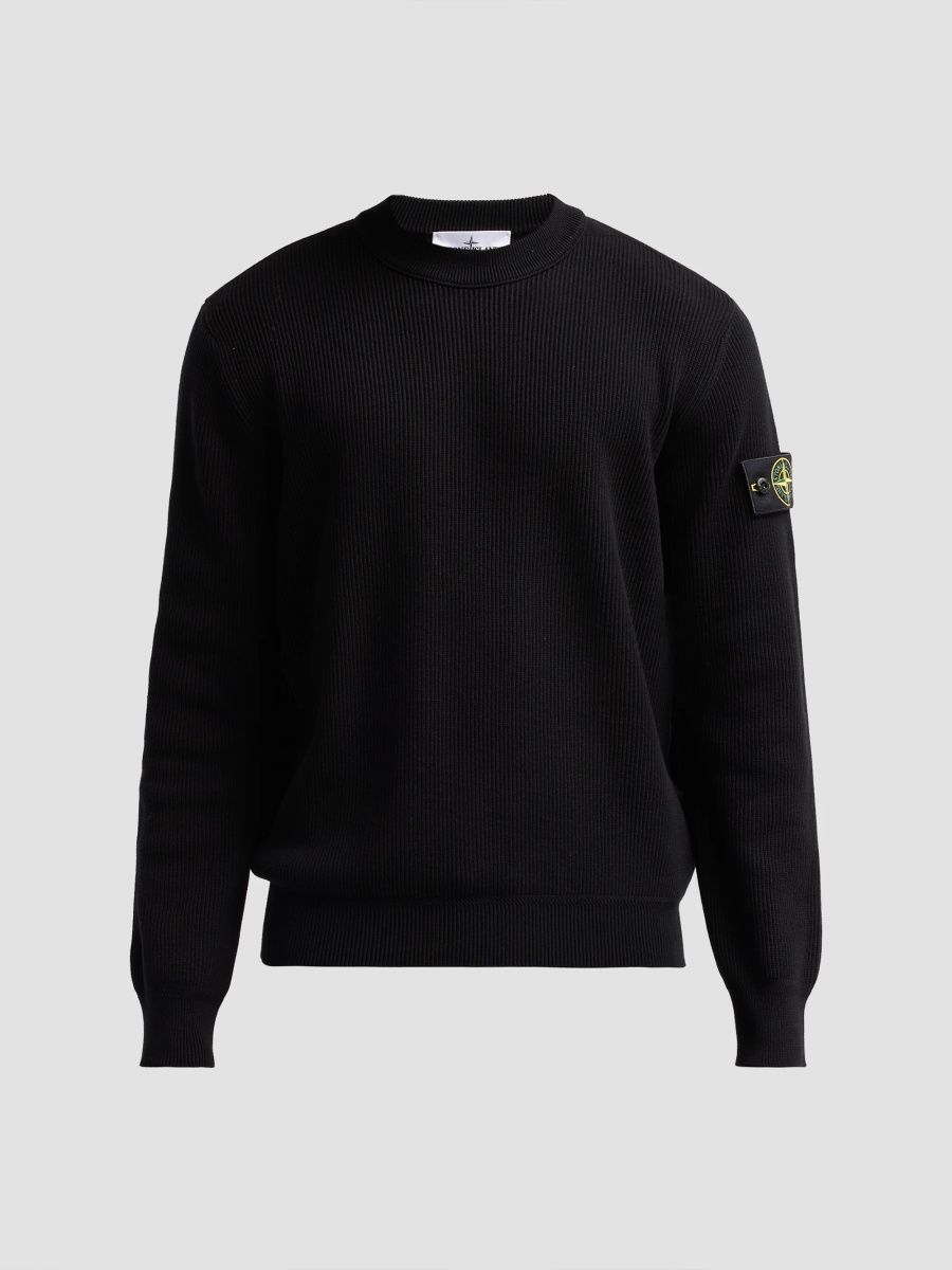 Stone Island Men's Rib-Knit Cotton Crewneck Sweatshirt - Black - Size XXL