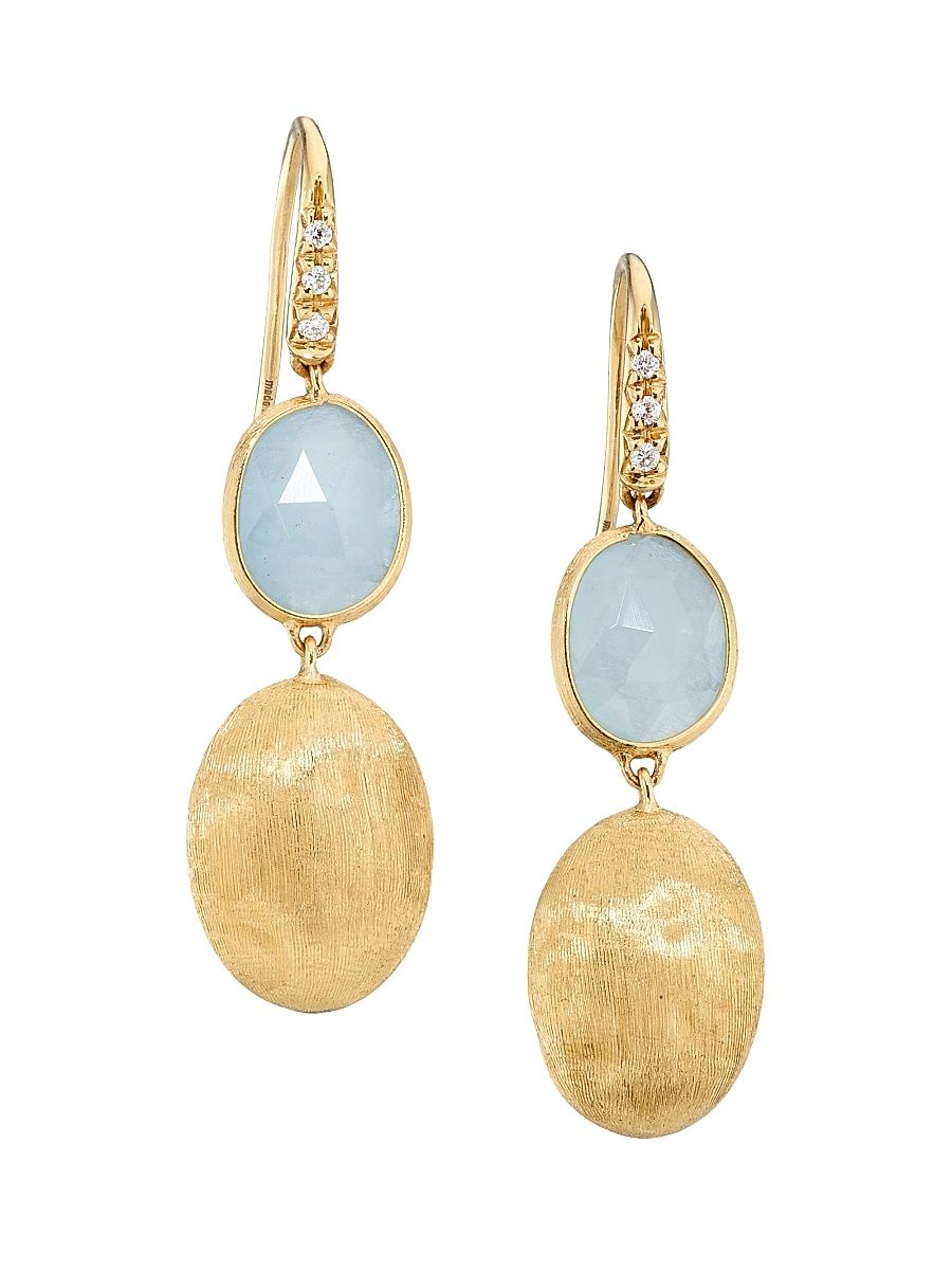 Women's Siviglia 18K Yellow Gold, Aquamarine & 0.05 TCW Diamond Double-Drop Earrings - Yellow Gold