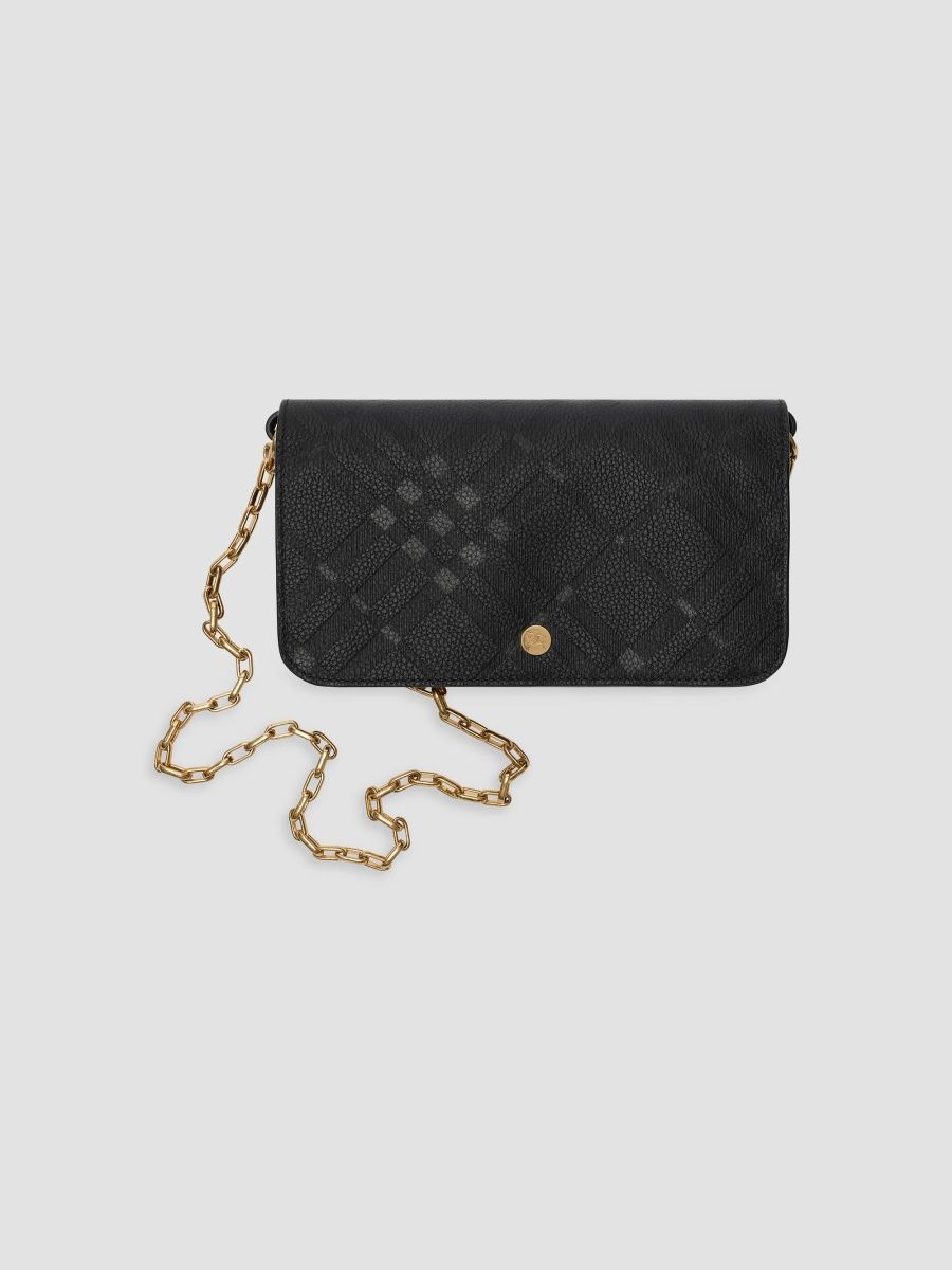 Burberry Women's Check Leather Convertible Chain Pochette - Black