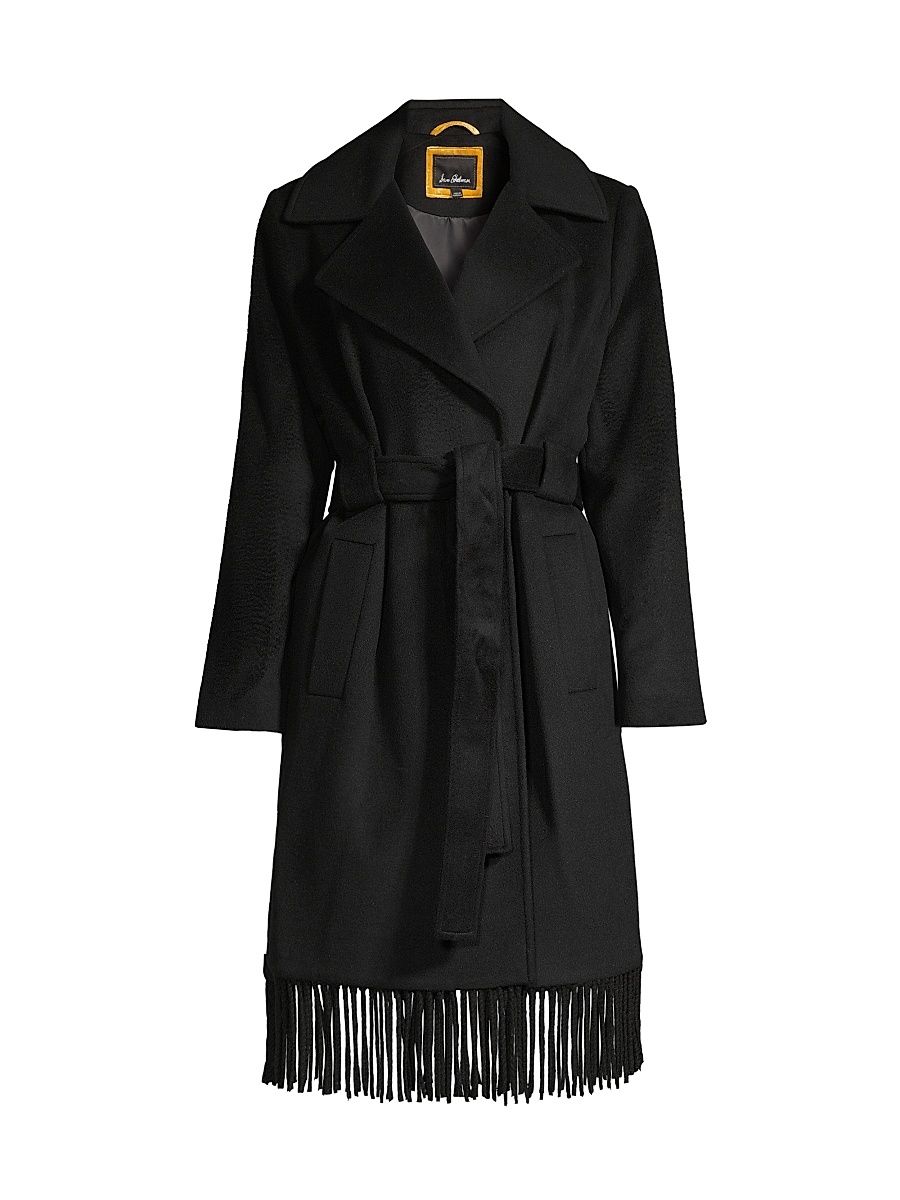 Women's Fringe Wrap Coat - Black - Size 8