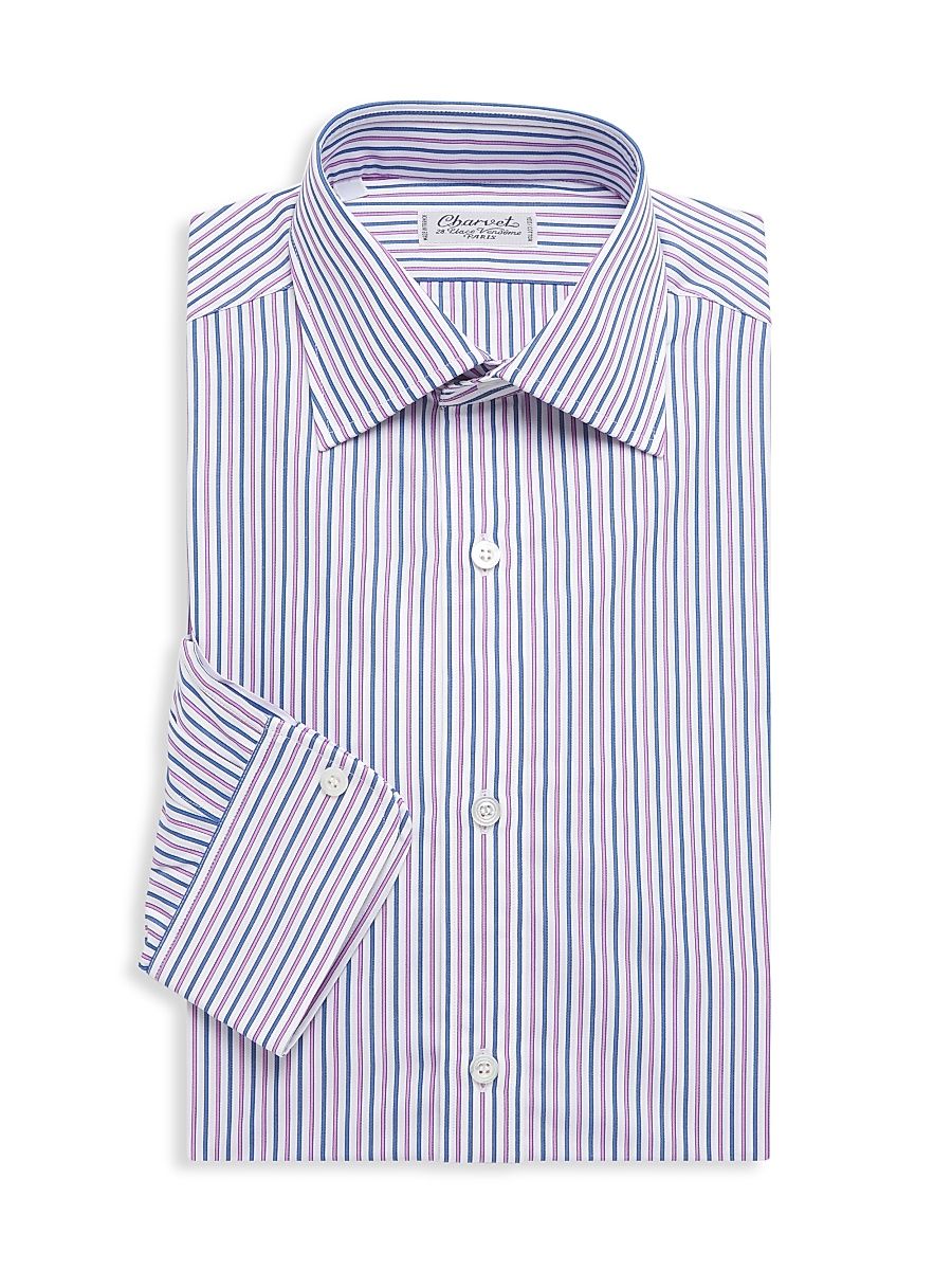 Men's Pinstriped Dress Shirt - White Pink Blue - Size 15.5