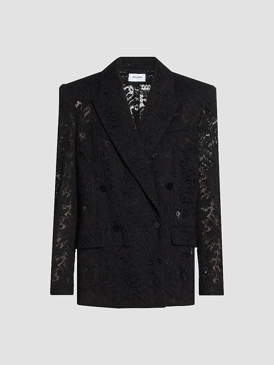 Balmain Women's Lace Double-Breasted Jacket - Noir - Size 14