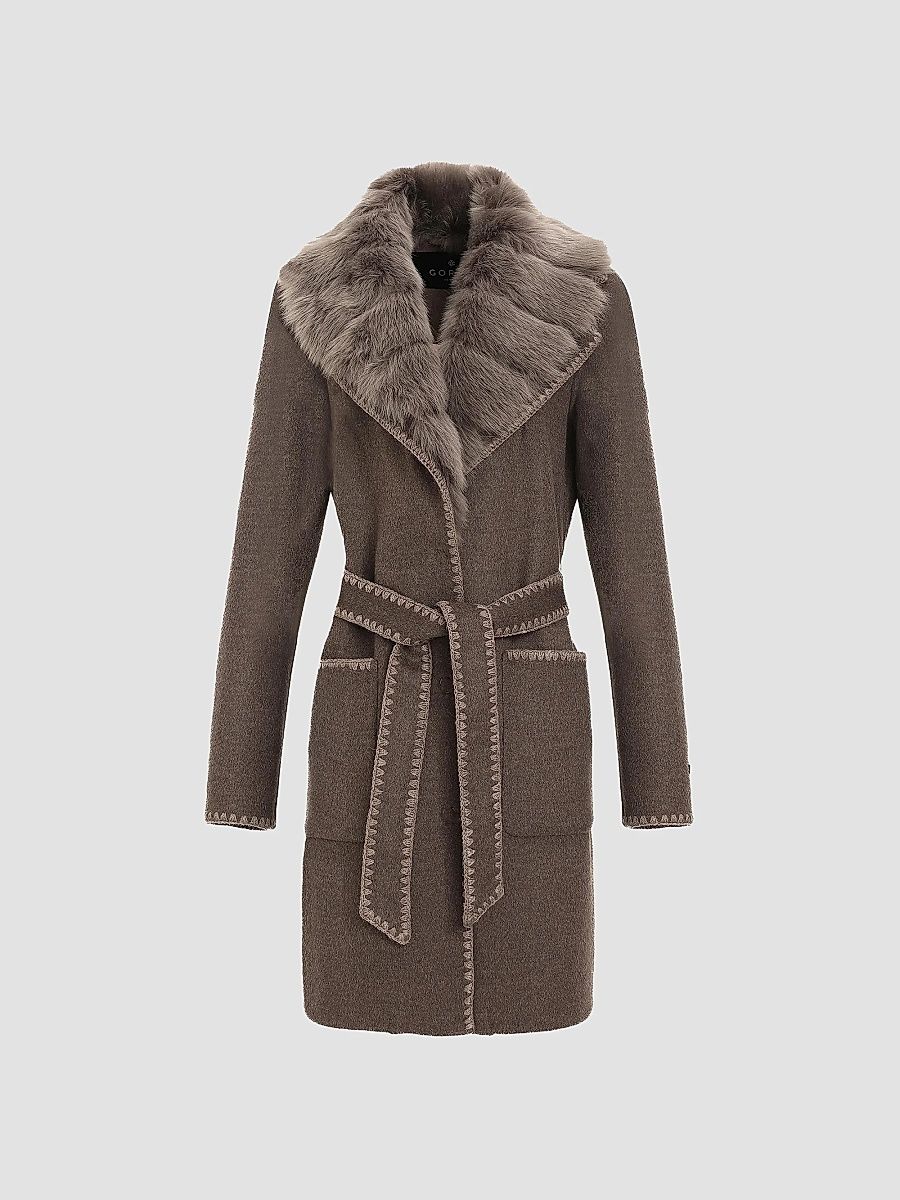Gorski Women's Cashmere and Wool Stroller with Shearling Lamb Collar - Brown - Size Small